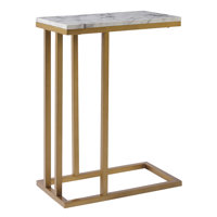 Carbone Modern C-Shape Side Accent Side Table for with Marble Efect Top - Sofa or Bedside by Mercer41