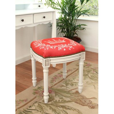 Billiot Coral Crown Linen Upholstered Vanity Stool by One Allium Way