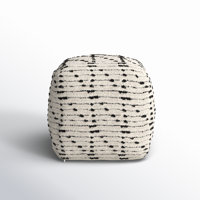 Jenna 16.0L X 16.0W X 16.0H Cream/Black Cotton Patterned Pouf by Joss & Main