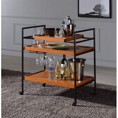 Bradenville Rectangular Bar Cart in Honey Oak and Black by Zoomie Kids