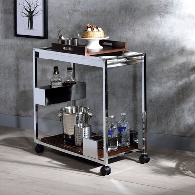 Myersville Rectangular Bar Cart in Chrome by Wade Logan