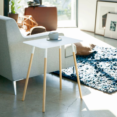 Yamazaki Home Modern Rectangular Side Table For Living Room Or Small Bedside Steel + Wood End Table by Yamazaki Home