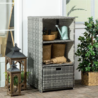 Aliyana Outsunny Valet Pool Towel Rack, Waterproof PE Plastic Rattan Wicker Storage Organizer, Indoor Outdoor Spa, and Hot Tub Accessory Storage, 2 Sh by Latitude Run