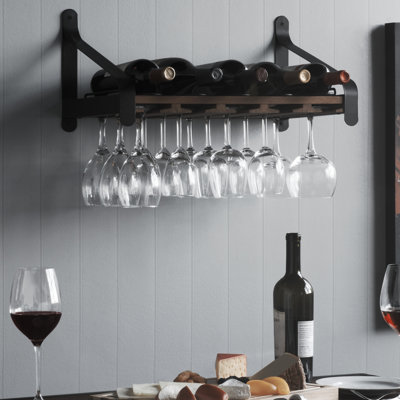 Stowe 5 Bottle Solid Wood Wall Mounted Wine & Glass Rack