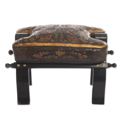Higginsport Bird of Paradise Mohena Wood and Leather Stool by Bloomsbury Market