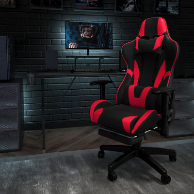 Ergonomic LeatherSoft Computer Gaming Chair with Fully Reclining Back and Slide-Out Footrest by Inbox Zero