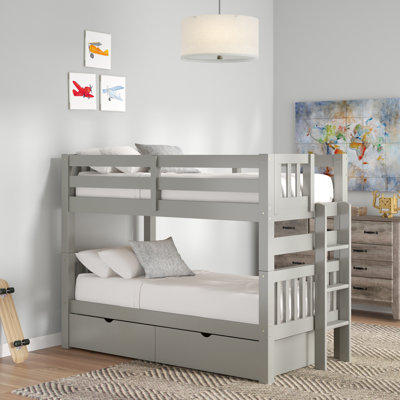 Treva Solid Wood Standard Twin over Twin Bunk Beds with Ladder and 2 Under Bed Drawers by Harriet Bee