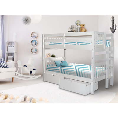 Treva Solid Wood Standard Twin over Twin Bunk Beds with Ladder and 2 Under Bed Drawers by Harriet Bee