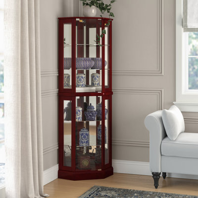 Schmidt Wood/Glass Lighted Corner Curio Cabinet 72" H by Andover Mills