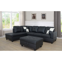 Monowi 102" Wide Faux Leather Left Hand Facing Modular Sectional with Ottoman by Latitude Run