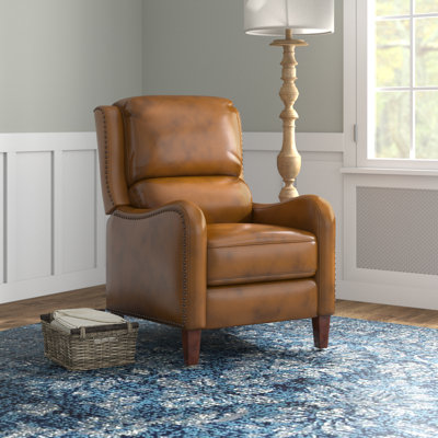 Beecher Traditional 28.75" Wide Genuine Leather Manual Club Recliner with Solid Wood Legs by Birch Lane