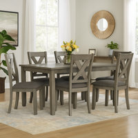 Wasdale 7 Piece Dining Table Set with 6 X-Back Chairs | Weathered Gray Wood | Padded Seats by Red Barrel Studio