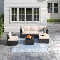 Planada 6 Piece Rattan Sectional Seating Group with Cushions