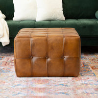 Hartlepool 27" Wide Genuine Leather Tufted Square Cocktail Ottoman by Trent Austin Design