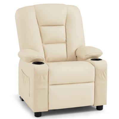Whitson Kids Recliner Chair with Anti-Tilt, Cup Holders, 2 Side Pockets, Faux Leather by Hokku Designs