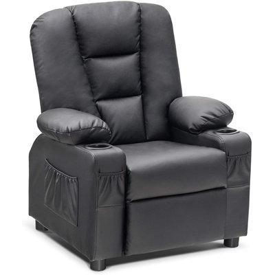 Whitson Kids Recliner Chair with Anti-Tilt, Cup Holders, 2 Side Pockets, Faux Leather by Hokku Designs