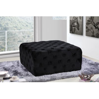 Newbold 33" Wide Velvet Tufted Square Standard Ottoman by House of Hampton