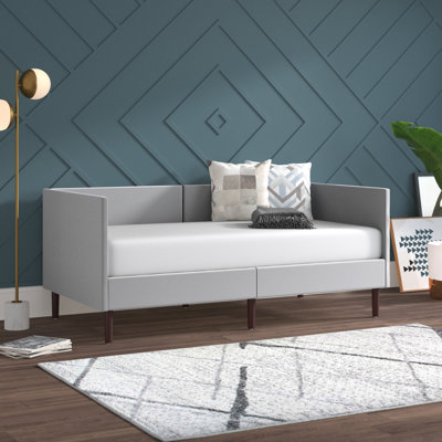 Twin Daybed Upholstered Linen Wooden Sofa Bed Frame Heavy Duty Living Room Gray by Wade Logan