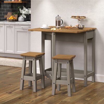 Loveday 2 - Person Drop Leaf Pine Solid Wood Dining Set by August Grove