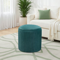 Terri Wide Velvet Round Pouf Ottoman by Kelly Clarkson Home