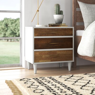 Bryce 3Â - Drawer Solid Wood Nightstand in White/Brown by Mistana