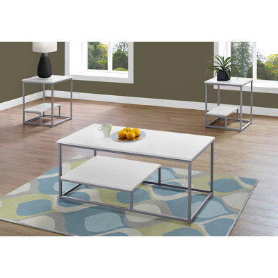 Isaura Table Set, 3pcs Set, Coffee, End, Side, Accent, Living Room, Metal, Laminate by Ebern Designs