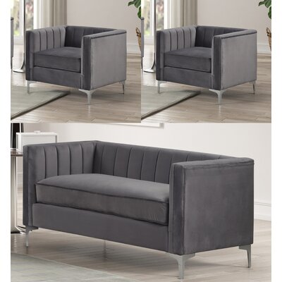 Louis 3 Piece Velvet Foam Living Room Set