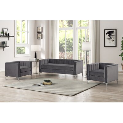 Louis 3 Piece Velvet Foam Living Room Set by Everly Quinn