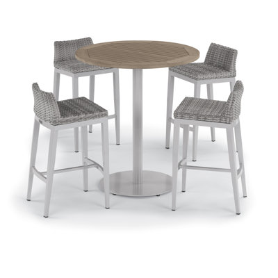 Travira 5-Piece 36" Round Bar Table & Bar Stool Set Powder Coated Steel & Aluminum by Oxford Garden