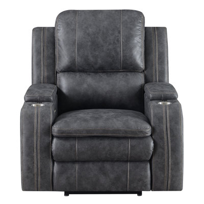 Alaattin 38" Wide Power Recliner with cupholder and storage in each arm (Gray color) by Ebern Designs