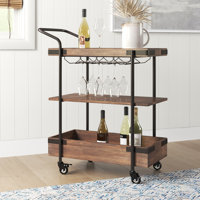 Nikole 32" Wide Industrial Rustic Solid Wood Metal Bar Cart With 2 Shelves by Trent Austin Design