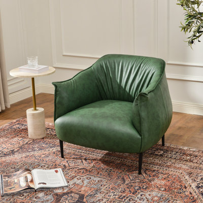 Arloh 33" Wide Hand-Tufted Faux Leather Barrel Chair by Wade Logan