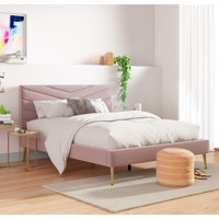 Nila Carrie Upholstered Platform Bed, Plush Tufted Velvet Headboard with Chevron Stitching by Adore Decor