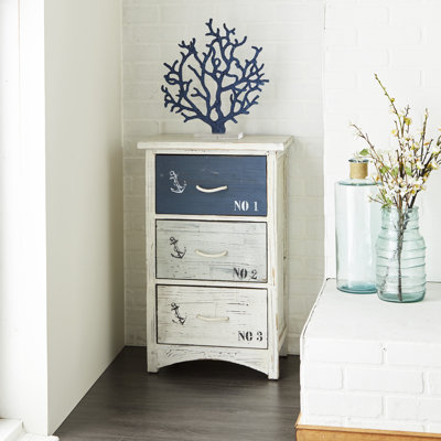 Filomena Wooden Anchor Small Distressed Room Chest with 3 Numbered Drawers and Rope Handles by Beachcrest Home