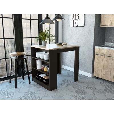 Tanna Kitchen Counter Dining Table with Three Side Shelves, Top Counter Table and Two Legs, Freestanding Kitchen Table by Red Barrel Studio