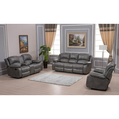 Destrier 3 Piece Faux Leather Reclining Living Room Set by Red Barrel Studio
