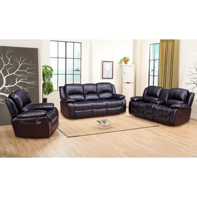 Destrier 3 Piece Faux Leather Reclining Living Room Set