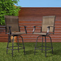 Caldean Outdoor Patio 2-Piece Swivel Bar Stools, Iron Bistro Chairs with Armrests, All Weather PVC Fabric for Patio, Brown with Gold Speckles by Red Barrel Studio
