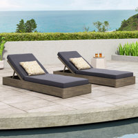 Leite 79" Long Reclining Acacia Chaise Lounge Set with Cushions by Rosecliff Heights