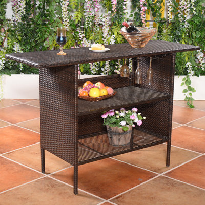 Outdoor Garden Patio Rattan Wicker Table Shelves Furniture by Latitude Run