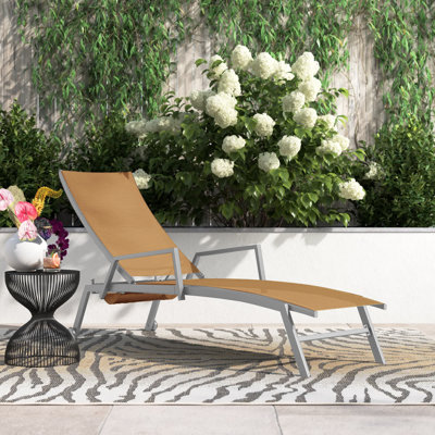 Cand 77.5" Long Metal Reclining Single Chaise Lounge with PVC-coated polyester Sling Seat and Armrests & Wheels by Wade Logan