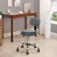 Dakotajames Adjustable Drafting Stool, Office Stool with Wheels and Backrest, Faux Leather Space-Saving Rolling Stool by Latitude Run