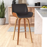 Alli Swivel Faux Leather Counter & Bar Stool with Wood Legs and Metal Footrest by George Oliver