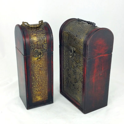 Hammd 2 Bottle Tabletop Wine Bottle Holder in Red/Brass/Black by Astoria Grand
