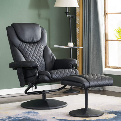 Aashka 30.6" Wide Faux Leather Manual Swivel Ergonomic Recliner with Ottoman by Red Barrel Studio