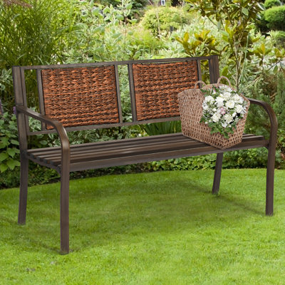 Aasmin Steel/Rattan Garden Bench by Red Barrel Studio
