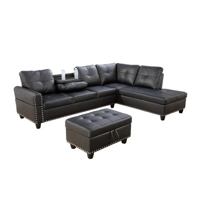 Adebisi 97.2" Wide Faux Leather Corner Sectional with Ottoman by Red Barrel Studio