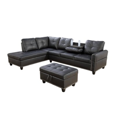 Adebisi 97.2" Wide Faux Leather Corner Sectional with Ottoman by Red Barrel Studio