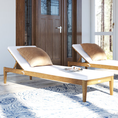 Arwen 23.6" Long Reclining Acacia Single Chaise with Cushions by Latitude Run