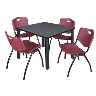 Kee Square Breakroom Table Top, 4 M Stack Chairs by Inbox Zero